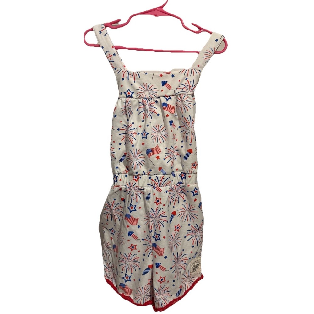 Sunday Twirl Romper Girls Size 6 Red White Blue American Flag Patriotic Pockets